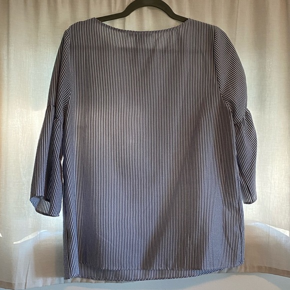 Blue White Striped Bell Sleeve Shirt - Picture 2 of 2